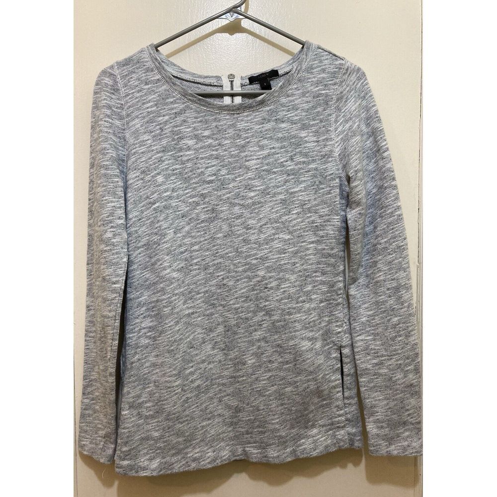 J. Crew Womens Sweatshirt Small Gray Zip Back Crewneck‎ Long Sleeve Vents Casual